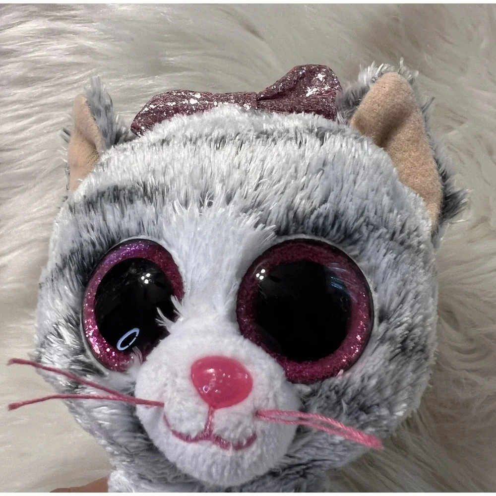 TY Silk Beanie Boos KIKI Grey Tabby Cat Kitten Plush 6